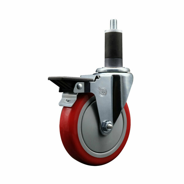 Service Caster 5'' Red Poly Swivel 1-1/4'' Expanding Stem Caster with Brake SCC-EX20S514-PPUB-RED-PLB-114